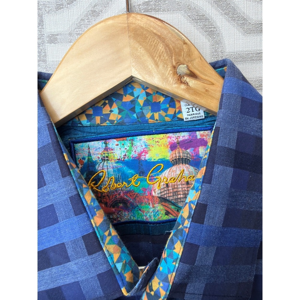 Robert Graham Mens Blue Plaid Long Sleeve Button Down Shirt Classic Fit 2TG 2XL‎ - Picture 2 of 10
